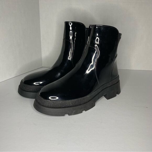 Steve Madden Boots Girls Trap Black Patent Leather Side Zip Glitter Chunky 4 - Picture 3 of 12